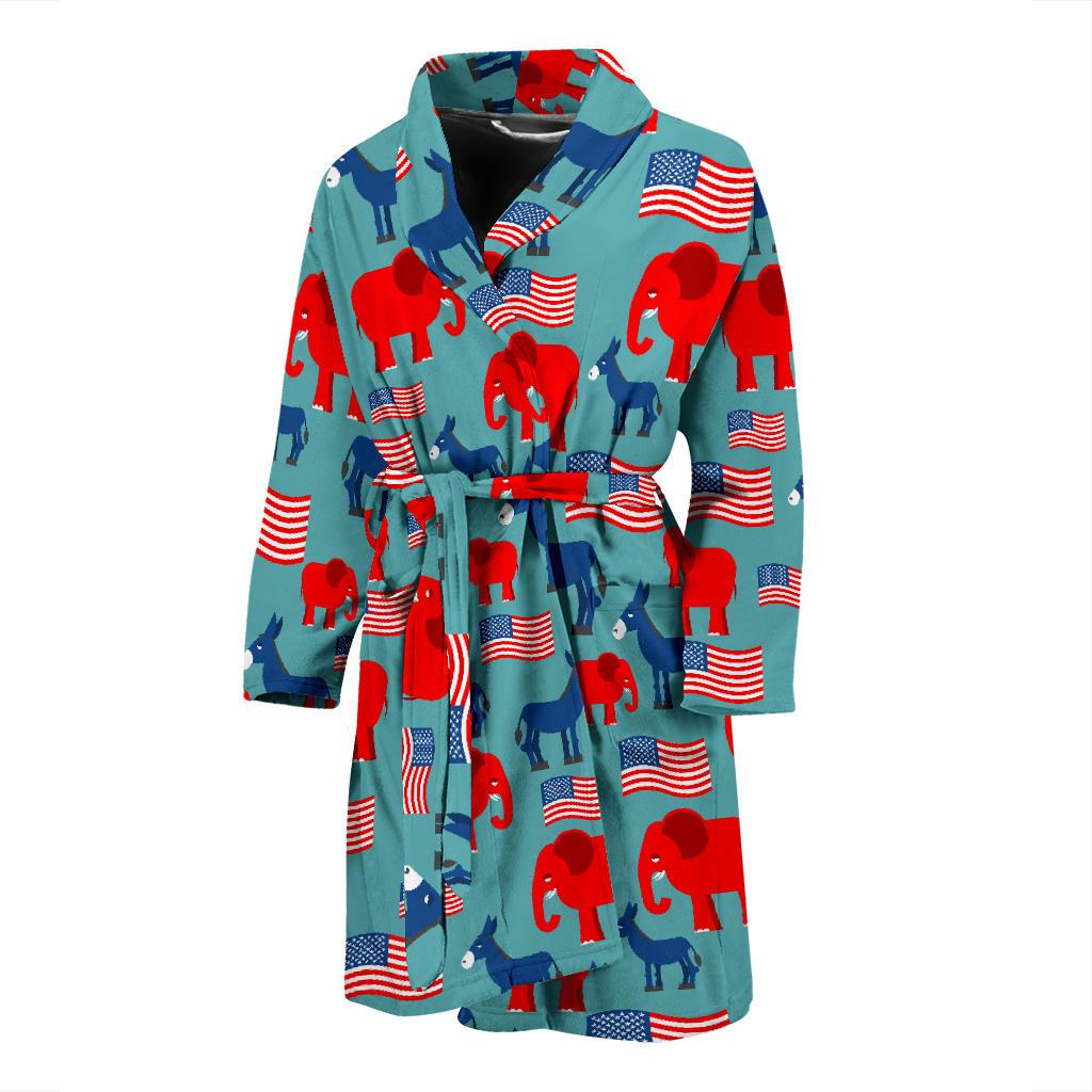 Donkey Red Elephant Pattern Print Design 03 Men Bathrobe-JORJUNE.COM