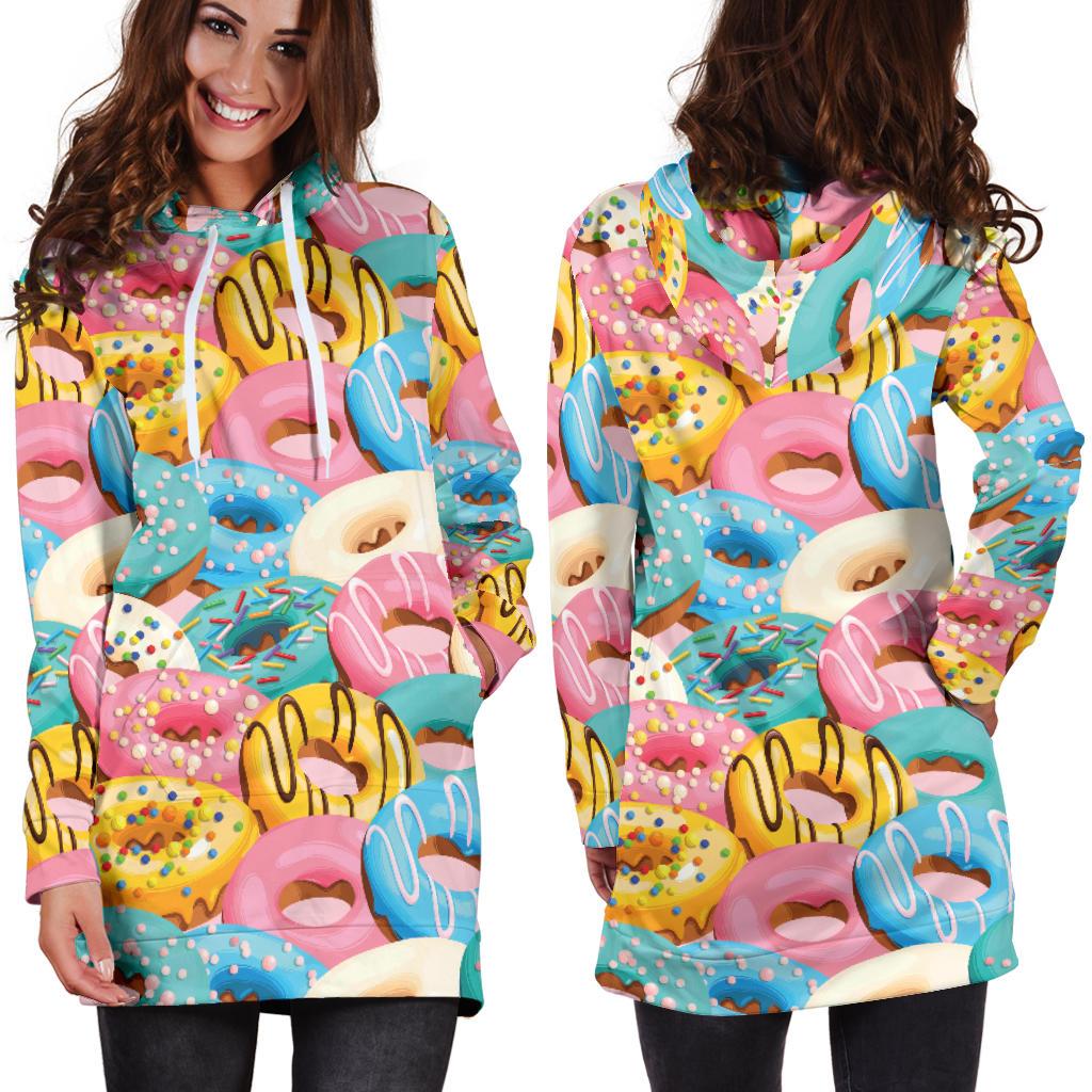 Donut Pattern Print Design DN01 Women Hoodie Dress