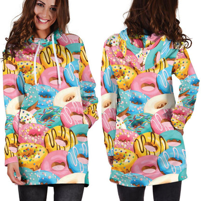 Donut Pattern Print Design DN01 Women Hoodie Dress