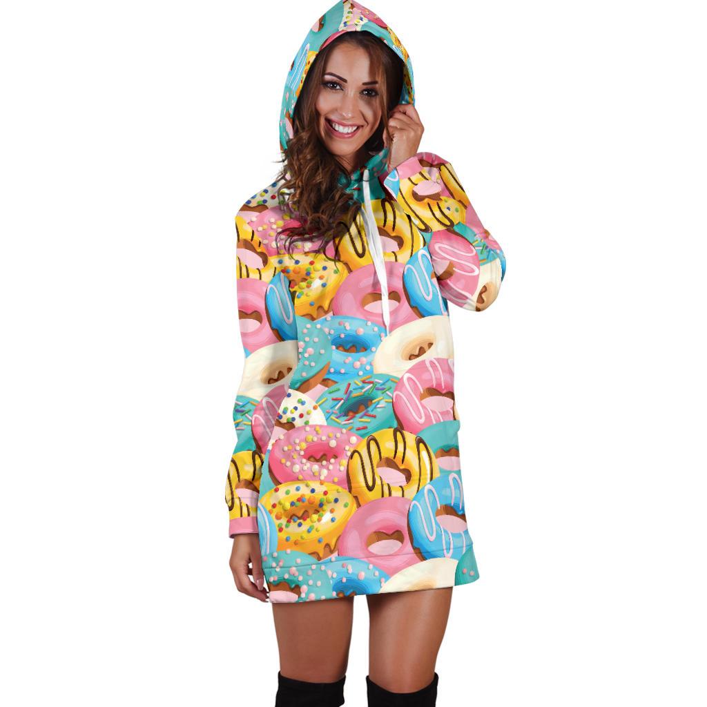 Donut Pattern Print Design DN01 Women Hoodie Dress
