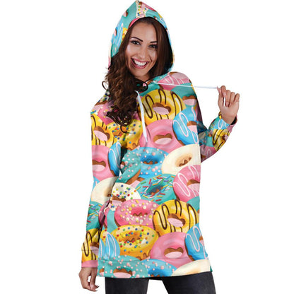 Donut Pattern Print Design DN01 Women Hoodie Dress