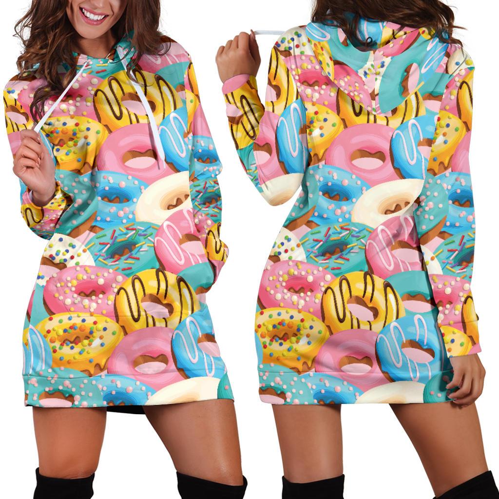 Donut Pattern Print Design DN01 Women Hoodie Dress