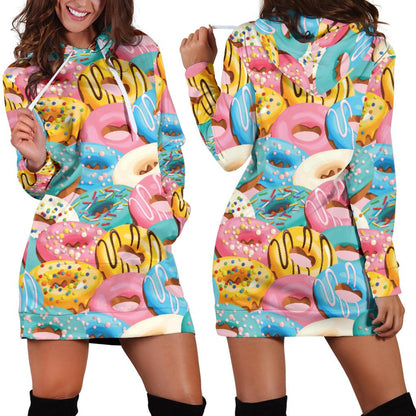 Donut Pattern Print Design DN01 Women Hoodie Dress