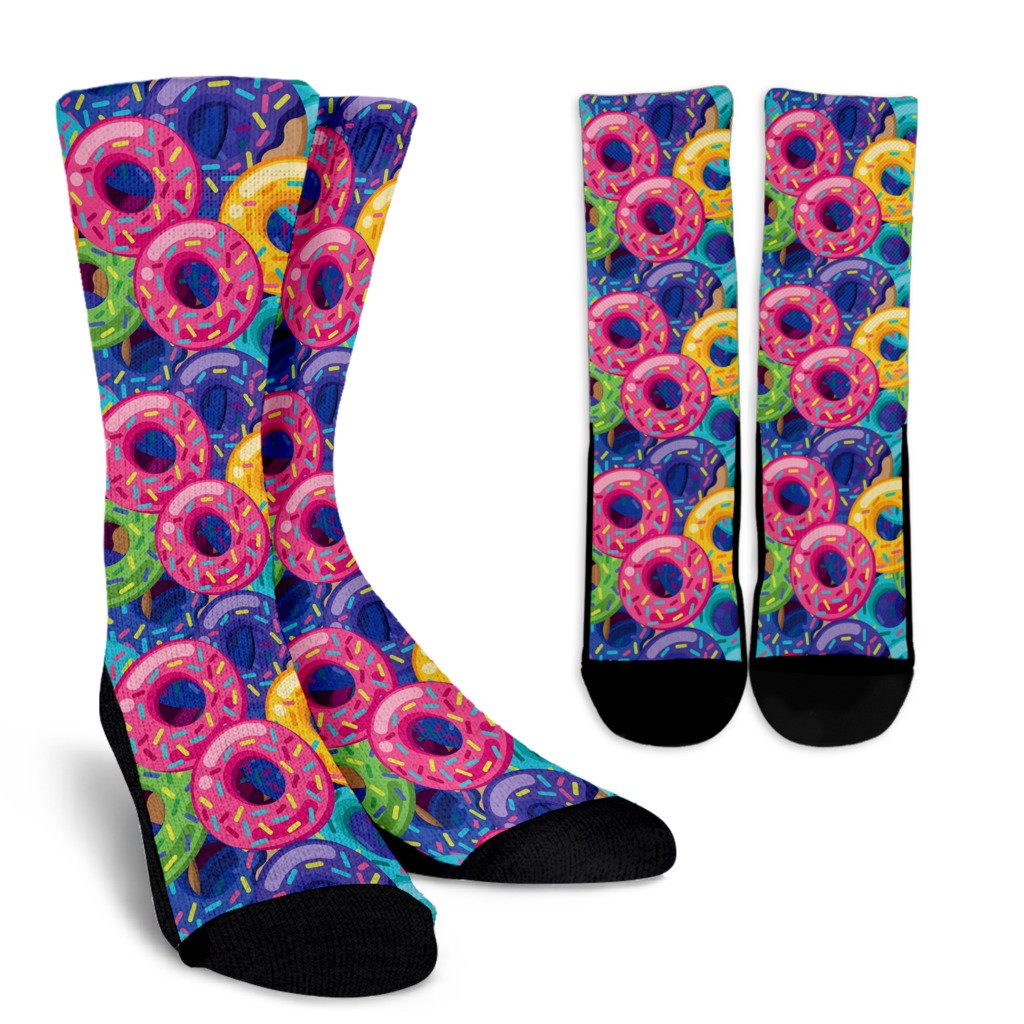 Donut Pattern Print Design DN010 Crew Socks-JORJUNE.COM