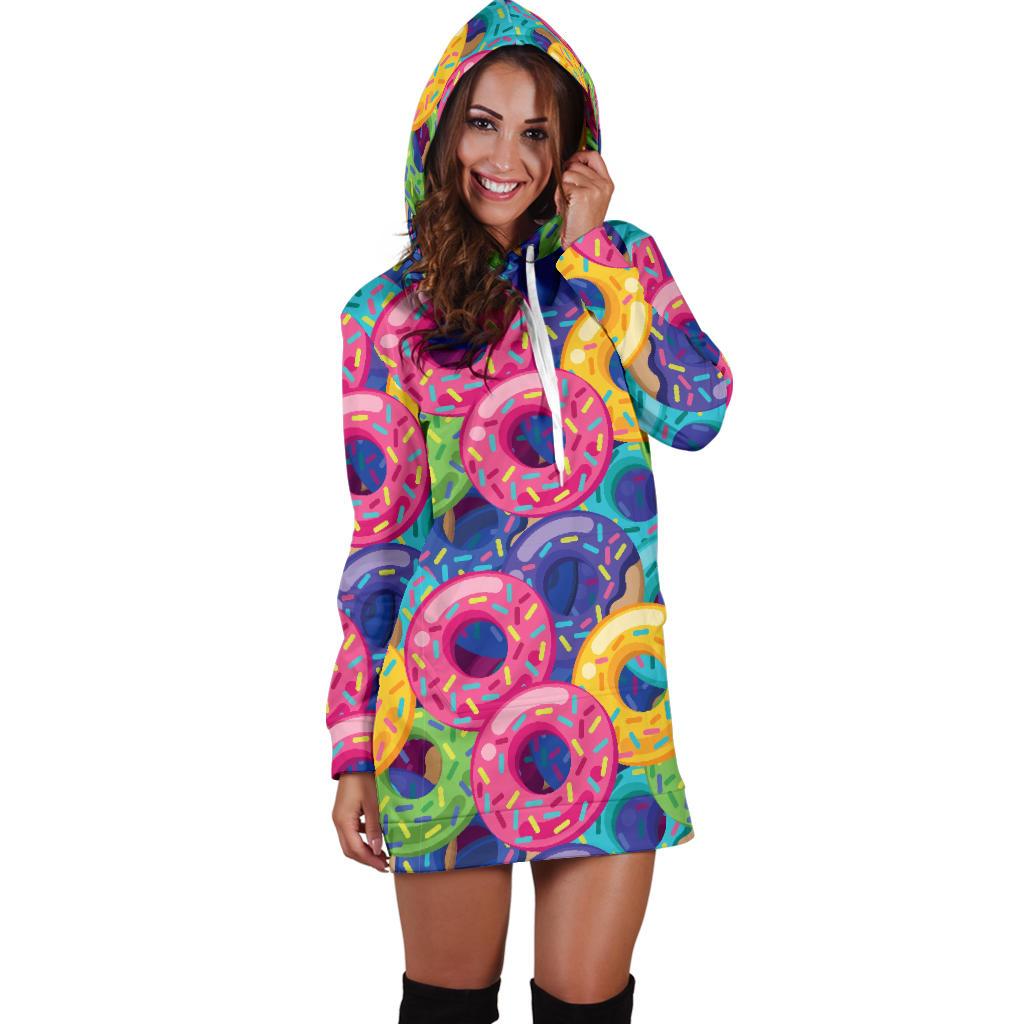 Donut Pattern Print Design DN010 Women Hoodie Dress