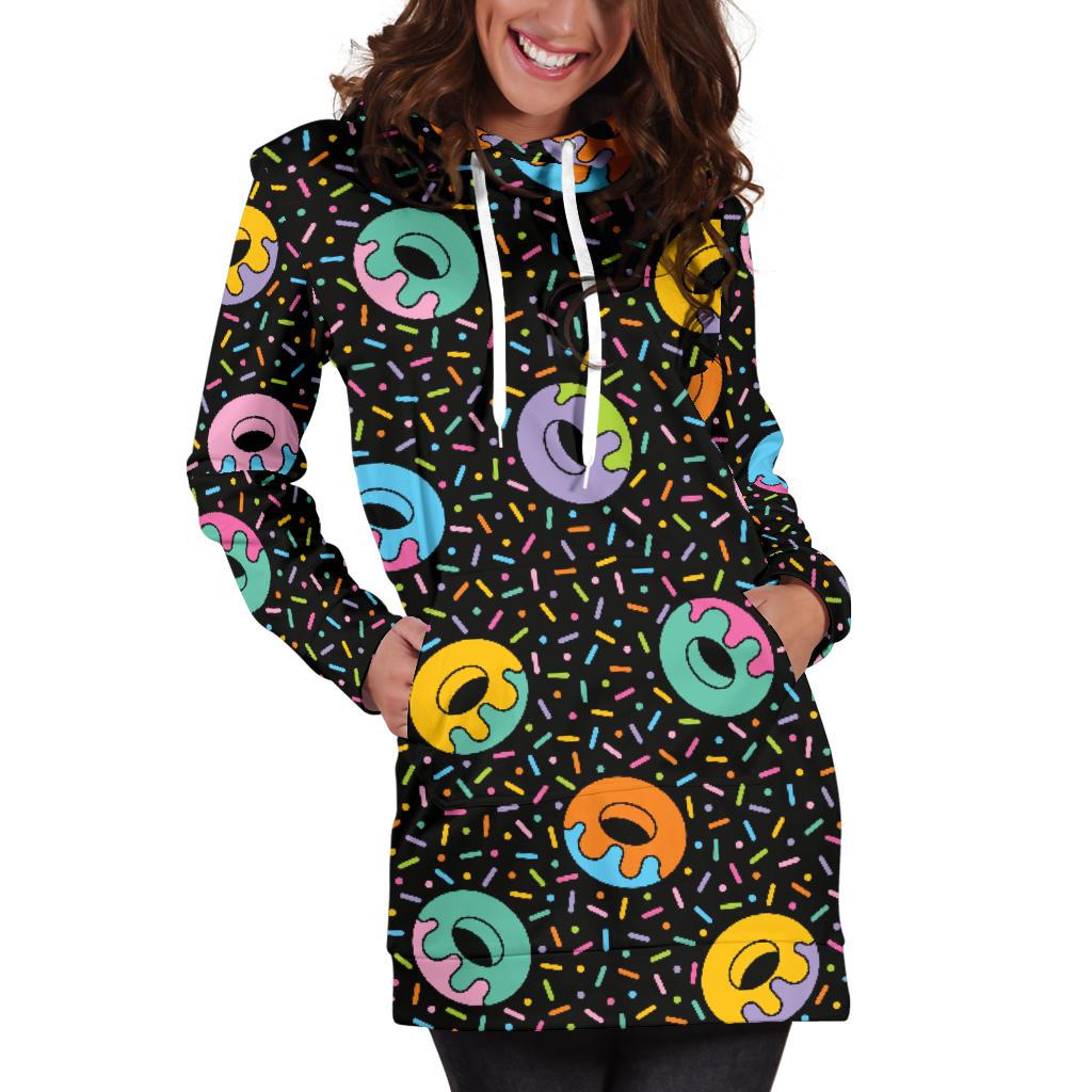 Donut Pattern Print Design DN012 Women Hoodie Dress