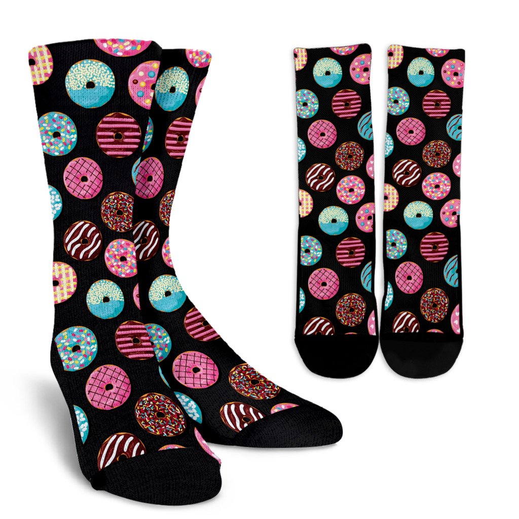 Donut Pattern Print Design DN02 Crew Socks-JORJUNE.COM