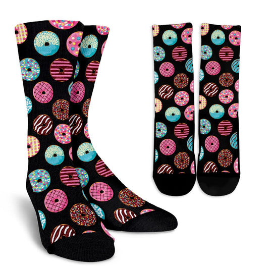 Donut Pattern Print Design DN02 Crew Socks-JORJUNE.COM