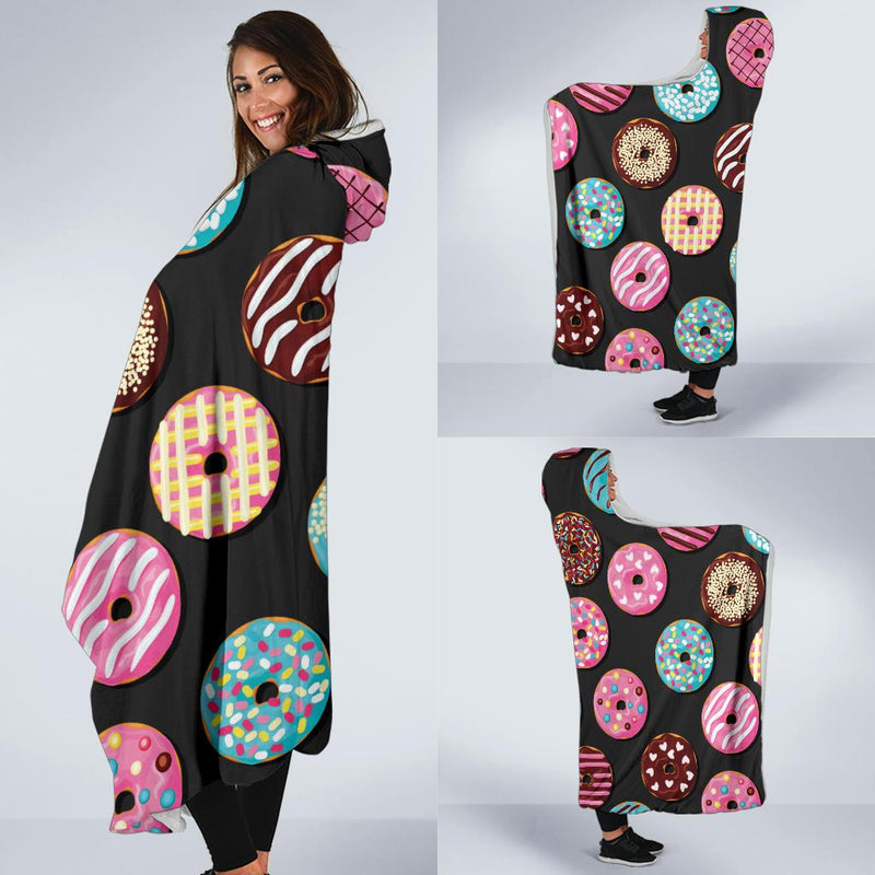 Donut Pattern Print Design DN02 Hooded Blanket-JORJUNE.COM