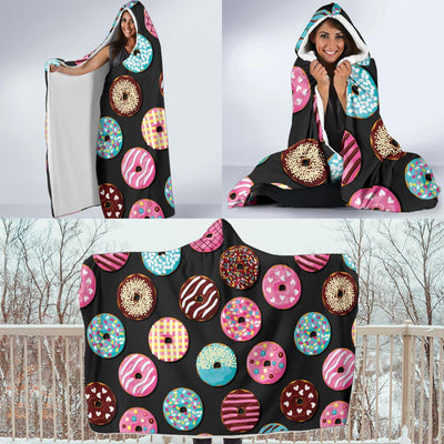 Donut Pattern Print Design DN02 Hooded Blanket-JORJUNE.COM