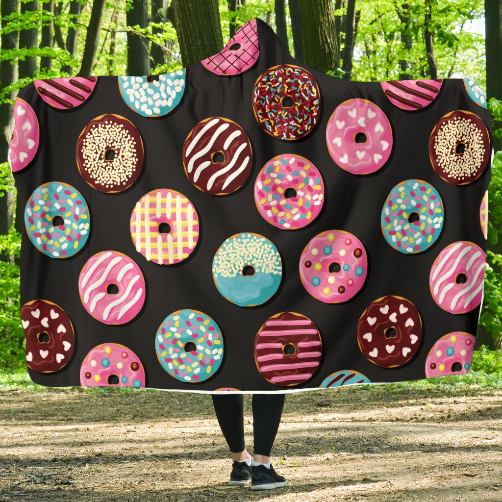 Donut Pattern Print Design DN02 Hooded Blanket-JORJUNE.COM