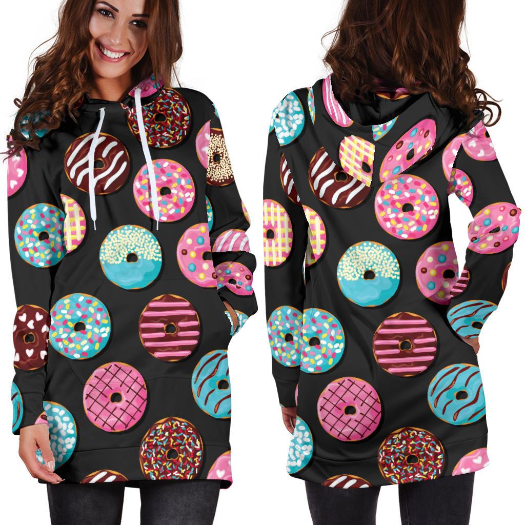 Donut Pattern Print Design DN02 Women Hoodie Dress
