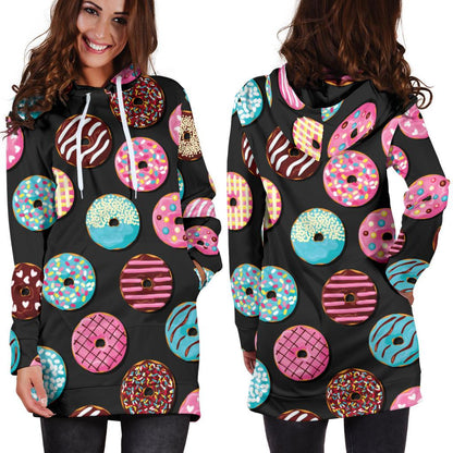 Donut Pattern Print Design DN02 Women Hoodie Dress