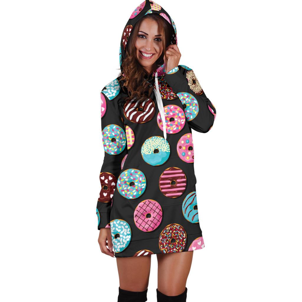 Donut Pattern Print Design DN02 Women Hoodie Dress