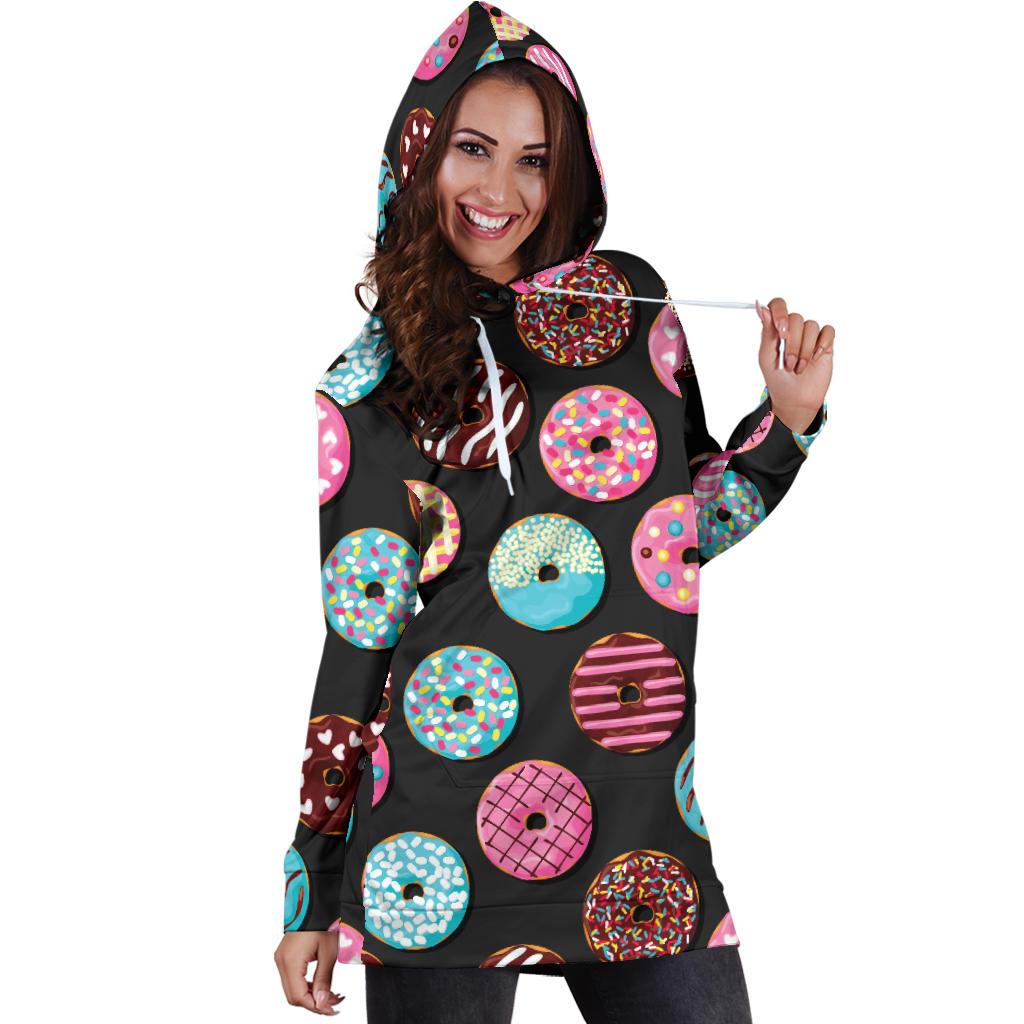 Donut Pattern Print Design DN02 Women Hoodie Dress