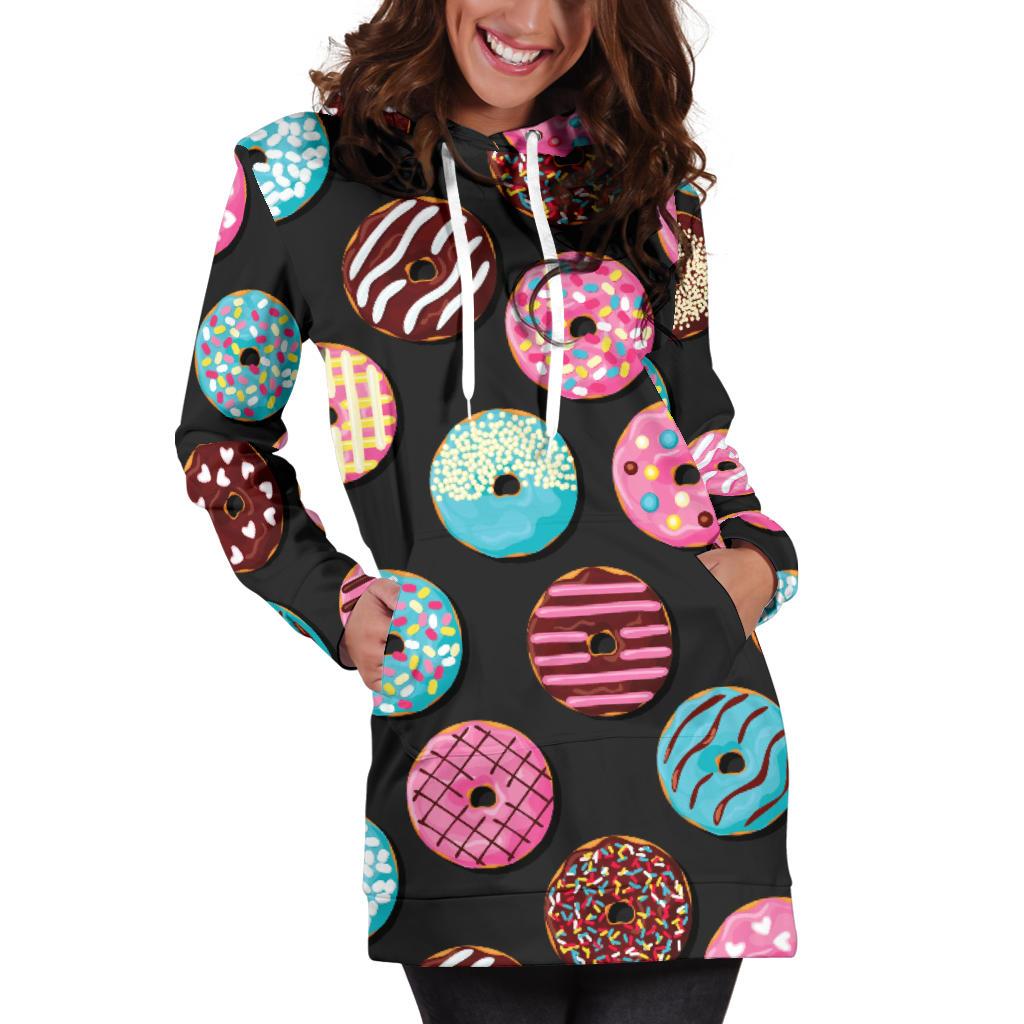 Donut Pattern Print Design DN02 Women Hoodie Dress