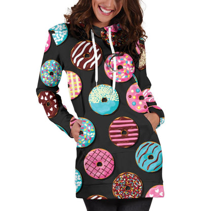 Donut Pattern Print Design DN02 Women Hoodie Dress