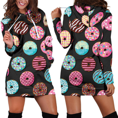 Donut Pattern Print Design DN02 Women Hoodie Dress