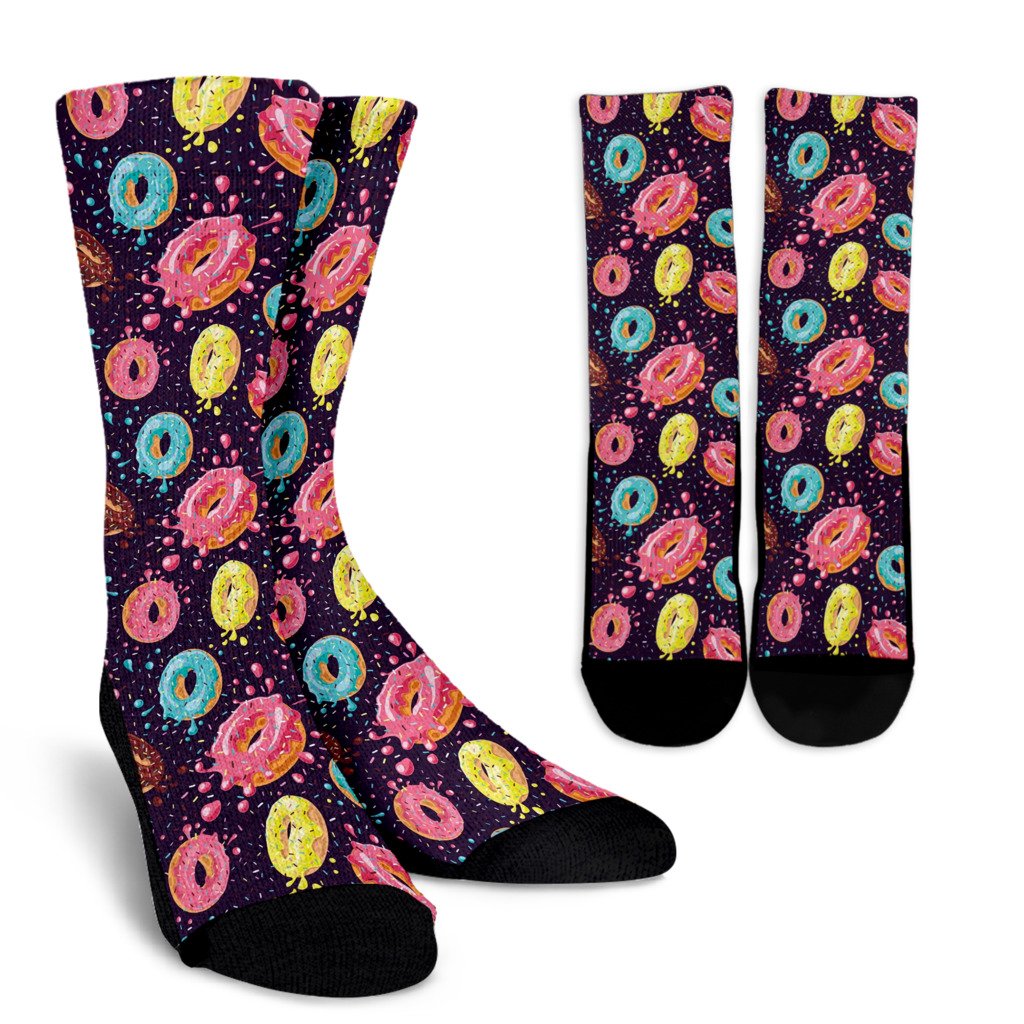 Donut Pattern Print Design DN03 Crew Socks-JORJUNE.COM