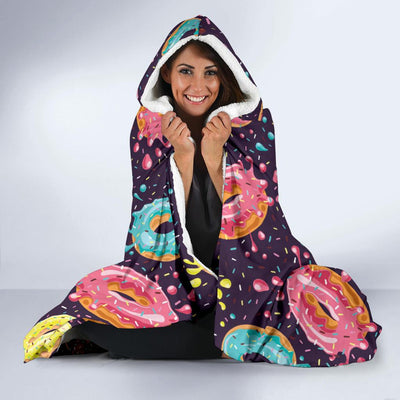 Donut Pattern Print Design DN03 Hooded Blanket-JORJUNE.COM