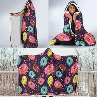 Donut Pattern Print Design DN03 Hooded Blanket-JORJUNE.COM