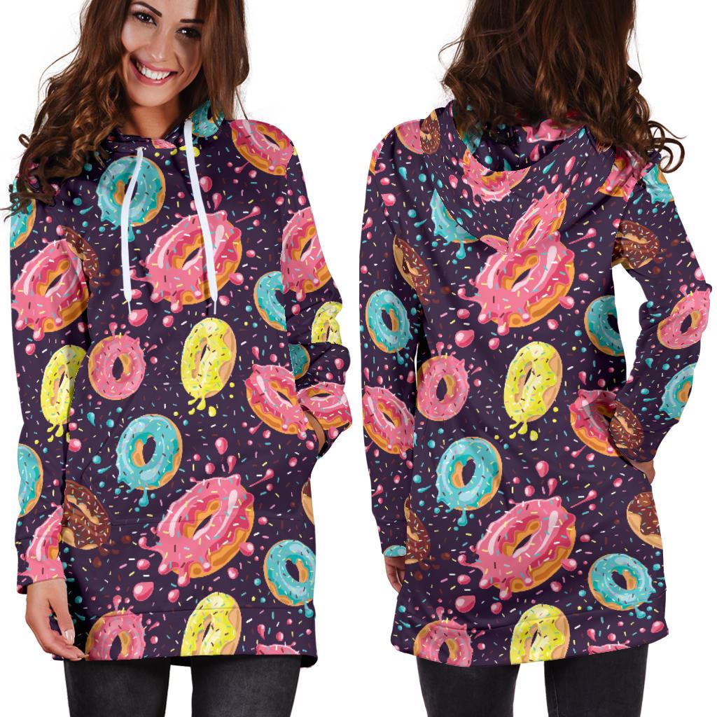 Donut Pattern Print Design DN03 Women Hoodie Dress