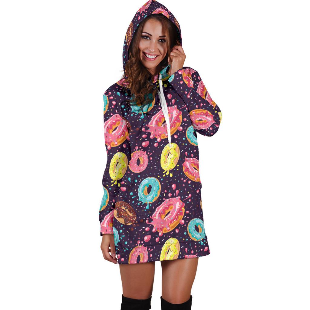 Donut Pattern Print Design DN03 Women Hoodie Dress