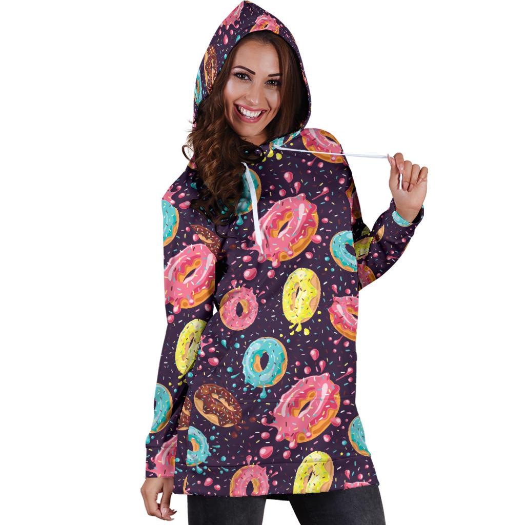 Donut Pattern Print Design DN03 Women Hoodie Dress
