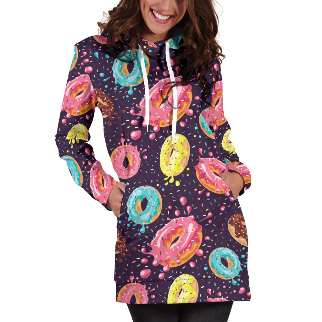 Donut Pattern Print Design DN03 Women Hoodie Dress