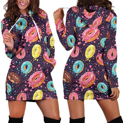 Donut Pattern Print Design DN03 Women Hoodie Dress