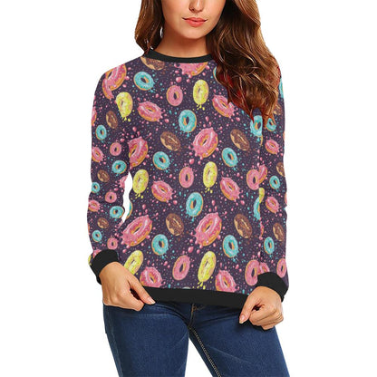 Donut Pattern Print Design DN03 Women Long Sleeve Sweatshirt-JorJune