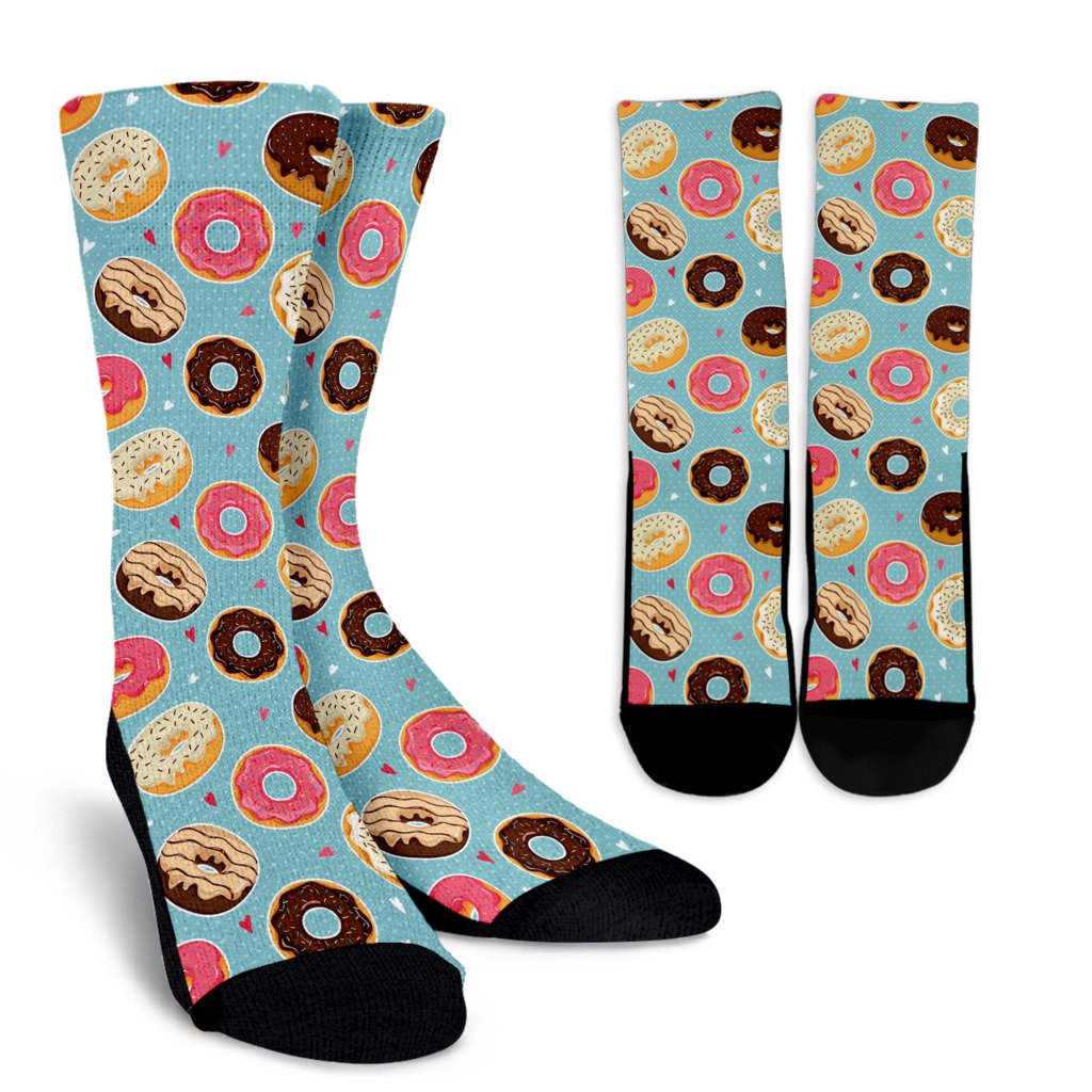 Donut Pattern Print Design DN04 Crew Socks-JORJUNE.COM