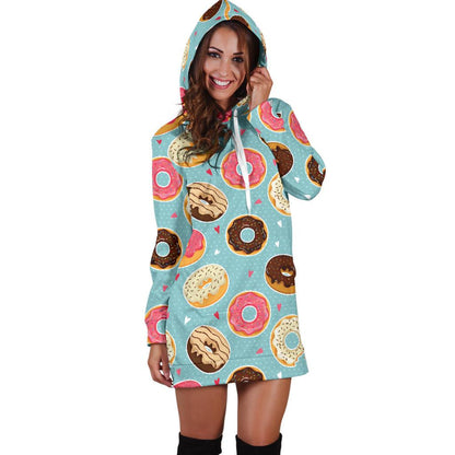 Donut Pattern Print Design DN04 Women Hoodie Dress