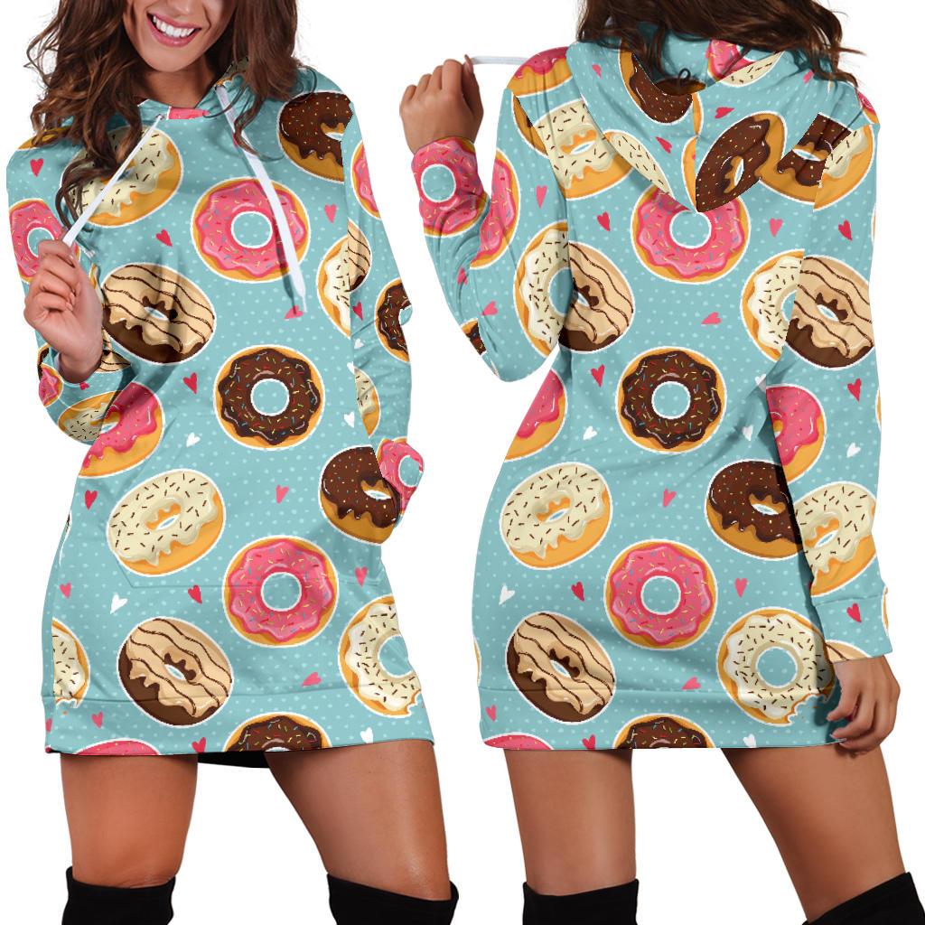 Donut Pattern Print Design DN04 Women Hoodie Dress