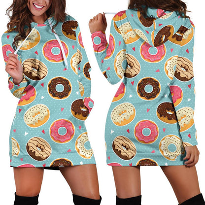 Donut Pattern Print Design DN04 Women Hoodie Dress