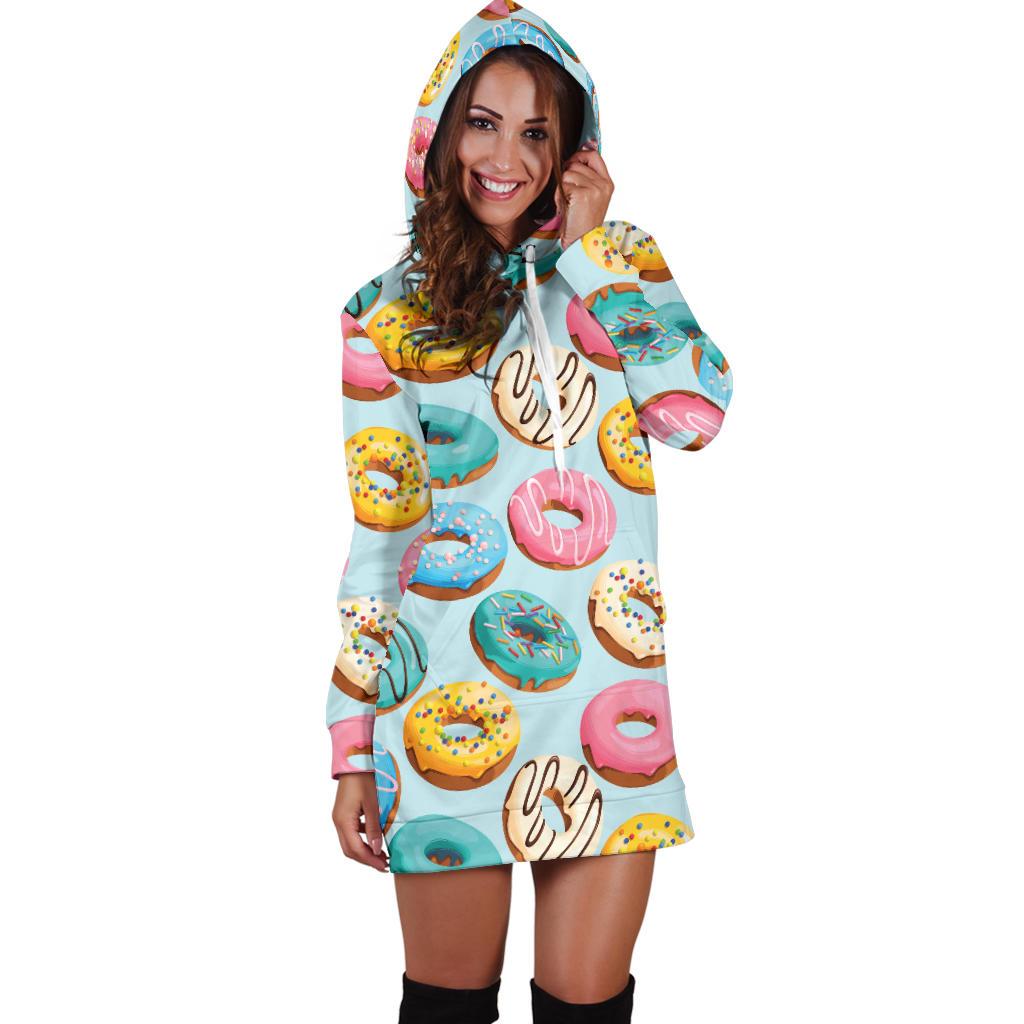 Donut Pattern Print Design DN05 Women Hoodie Dress