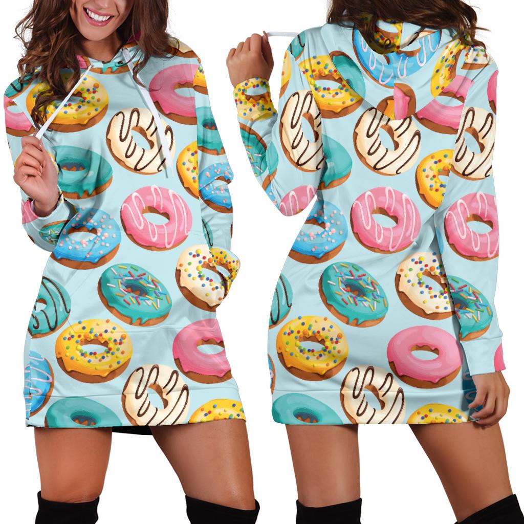 Donut Pattern Print Design DN05 Women Hoodie Dress