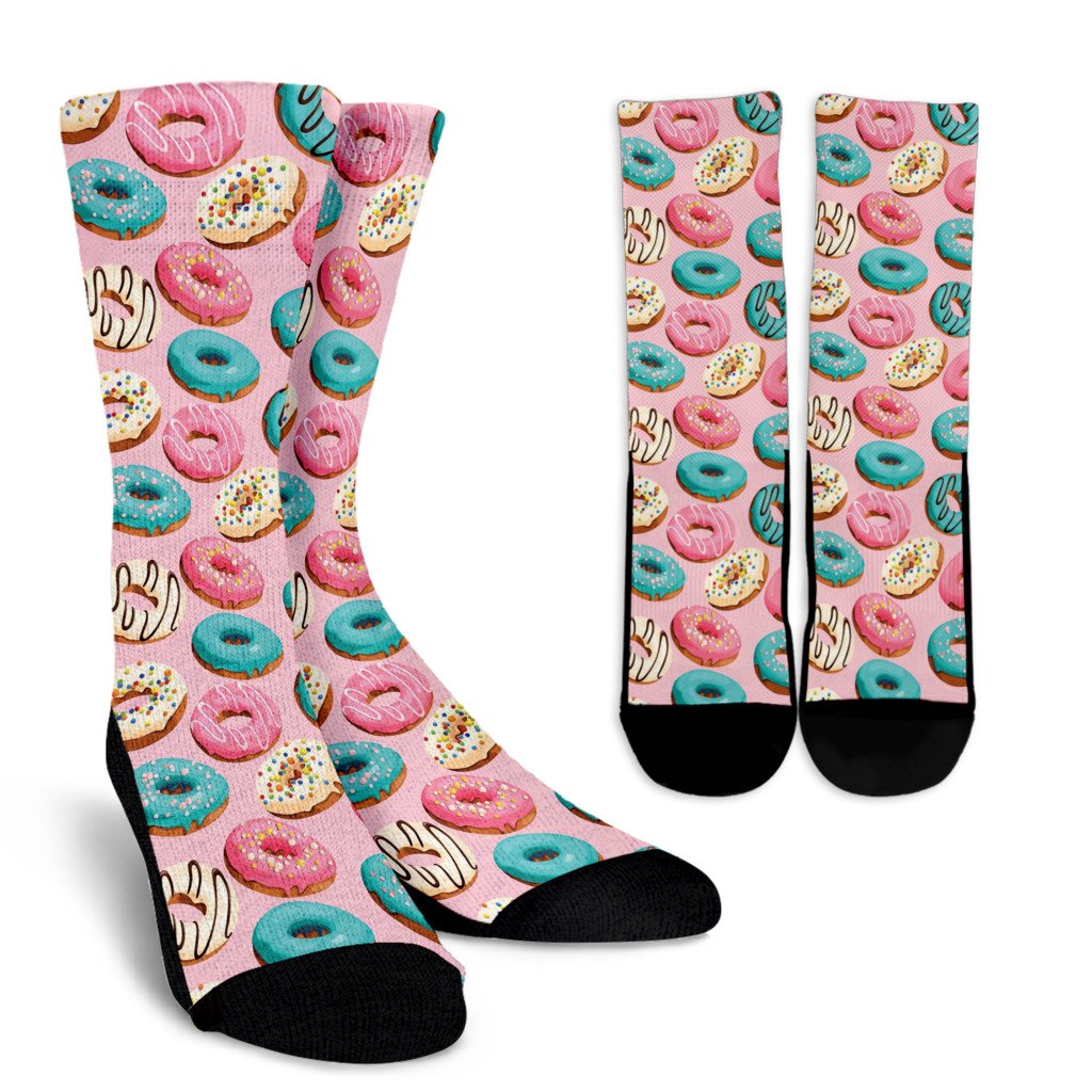 Donut Pattern Print Design DN06 Crew Socks-JORJUNE.COM