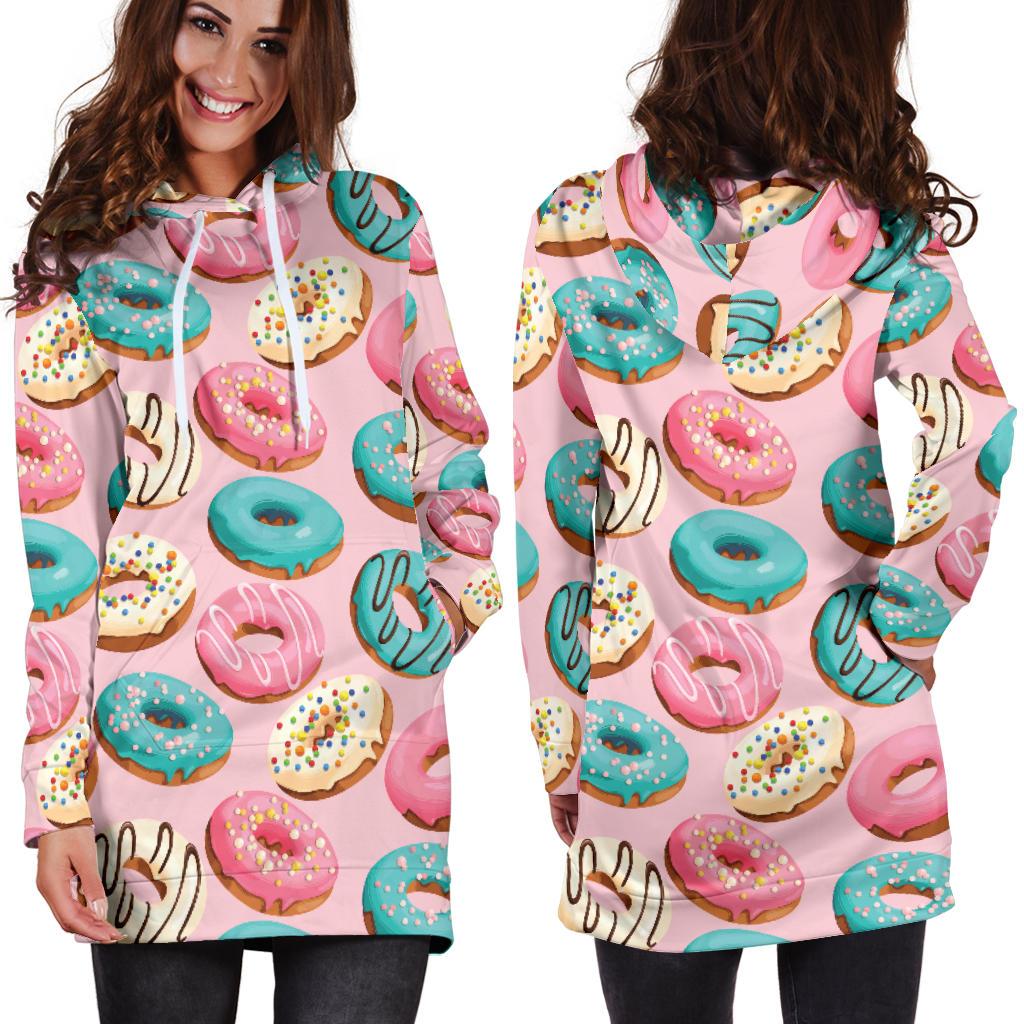 Donut Pattern Print Design DN06 Women Hoodie Dress