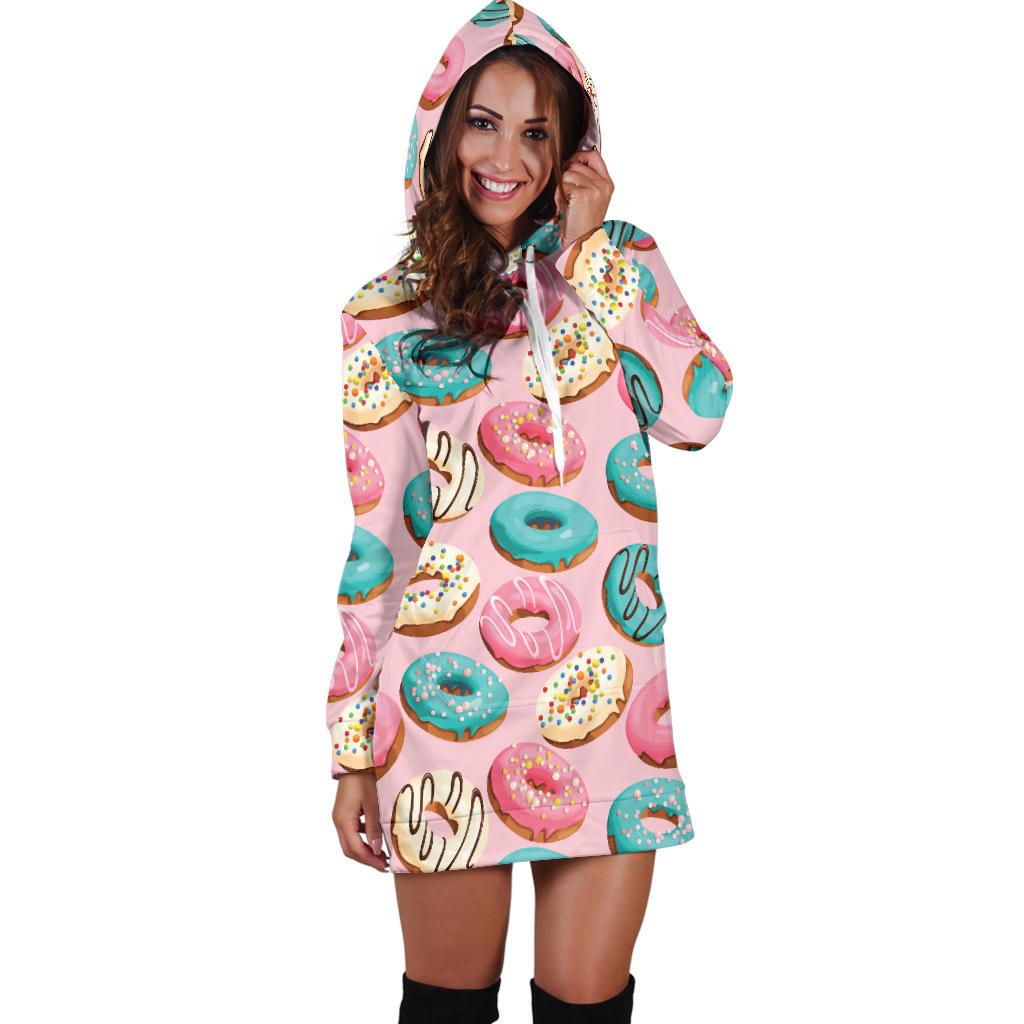 Donut Pattern Print Design DN06 Women Hoodie Dress