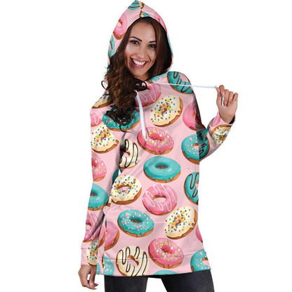 Donut Pattern Print Design DN06 Women Hoodie Dress