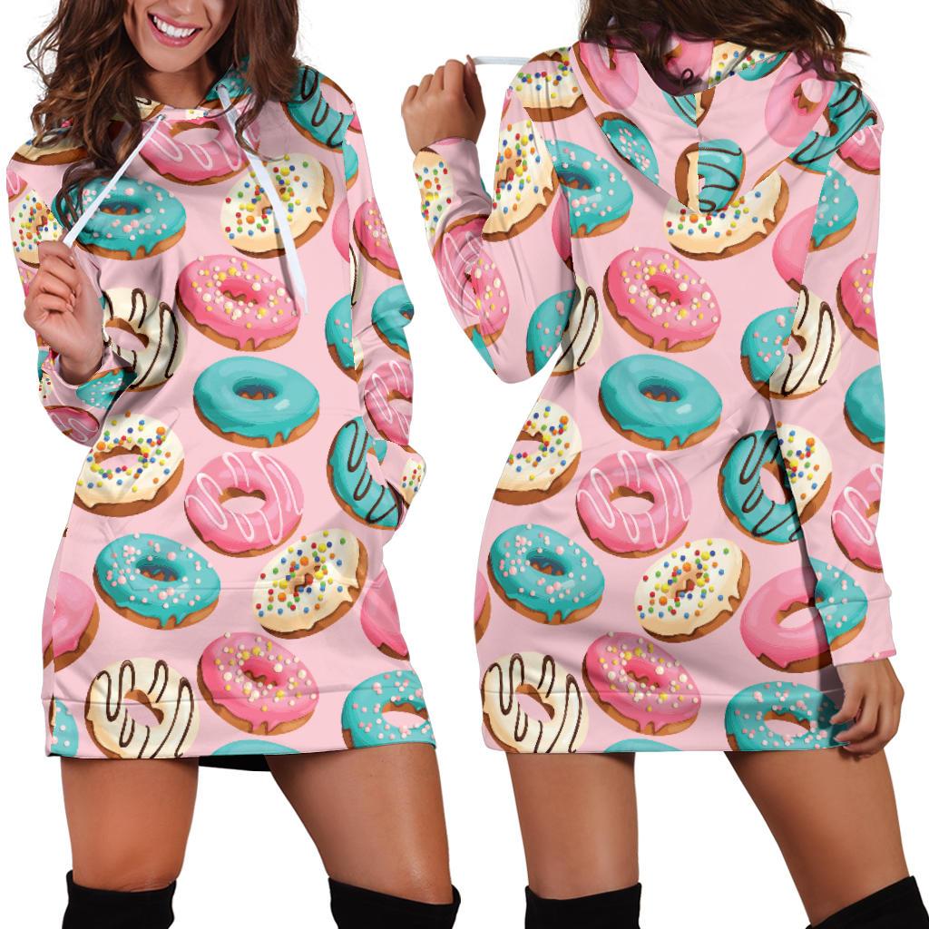Donut Pattern Print Design DN06 Women Hoodie Dress