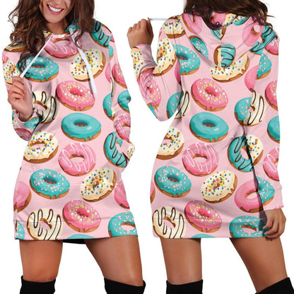 Donut Pattern Print Design DN06 Women Hoodie Dress