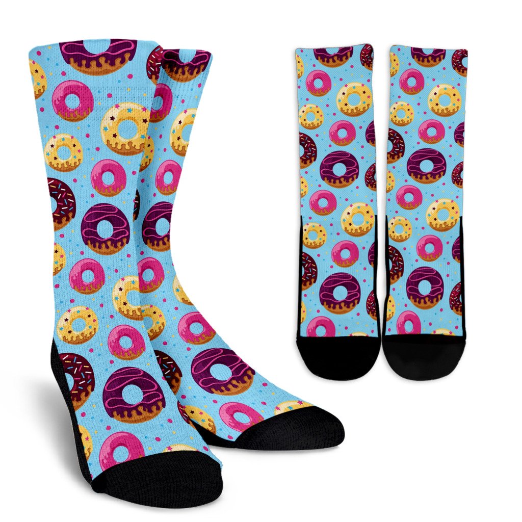 Donut Pattern Print Design DN07 Crew Socks-JORJUNE.COM