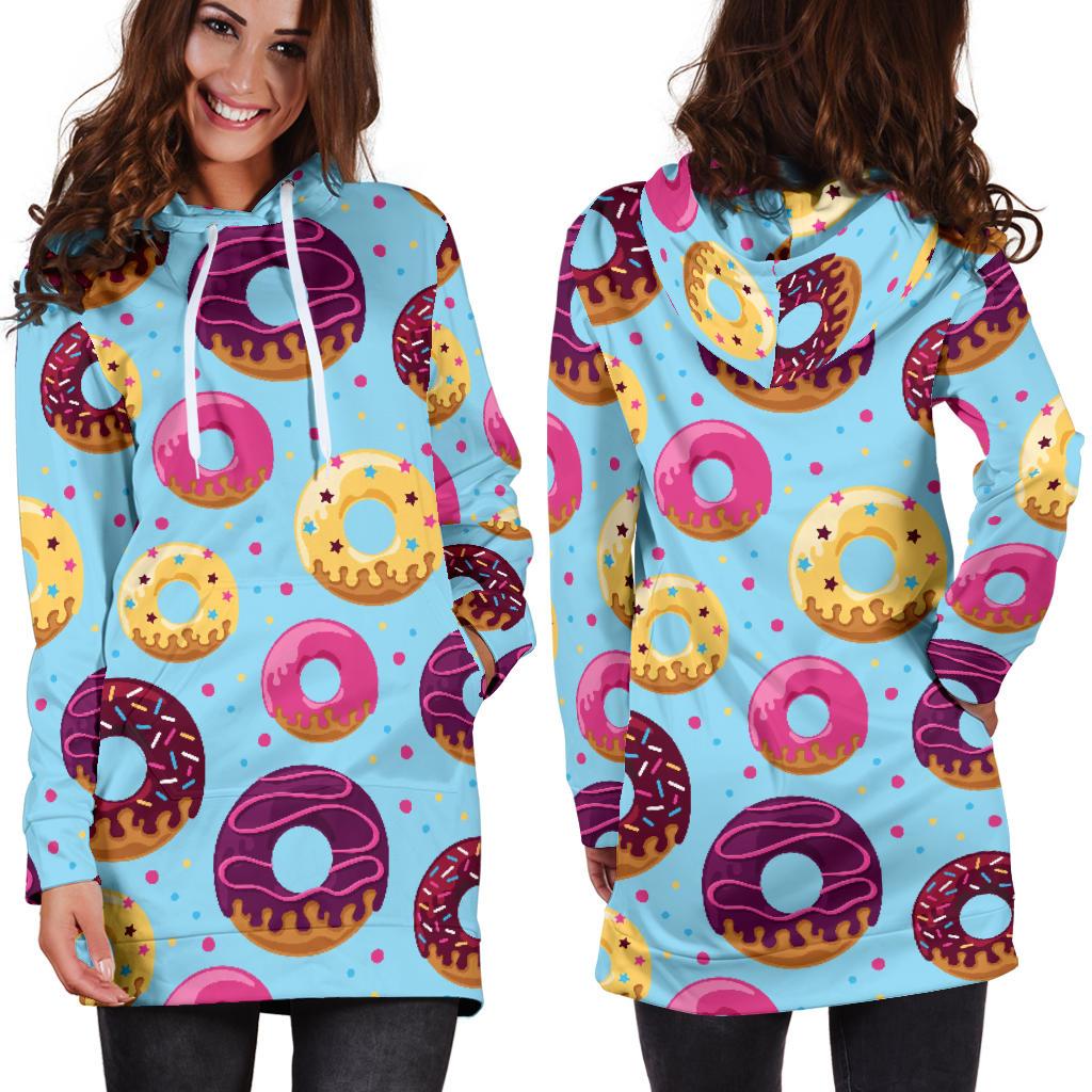 Donut Pattern Print Design DN07 Women Hoodie Dress