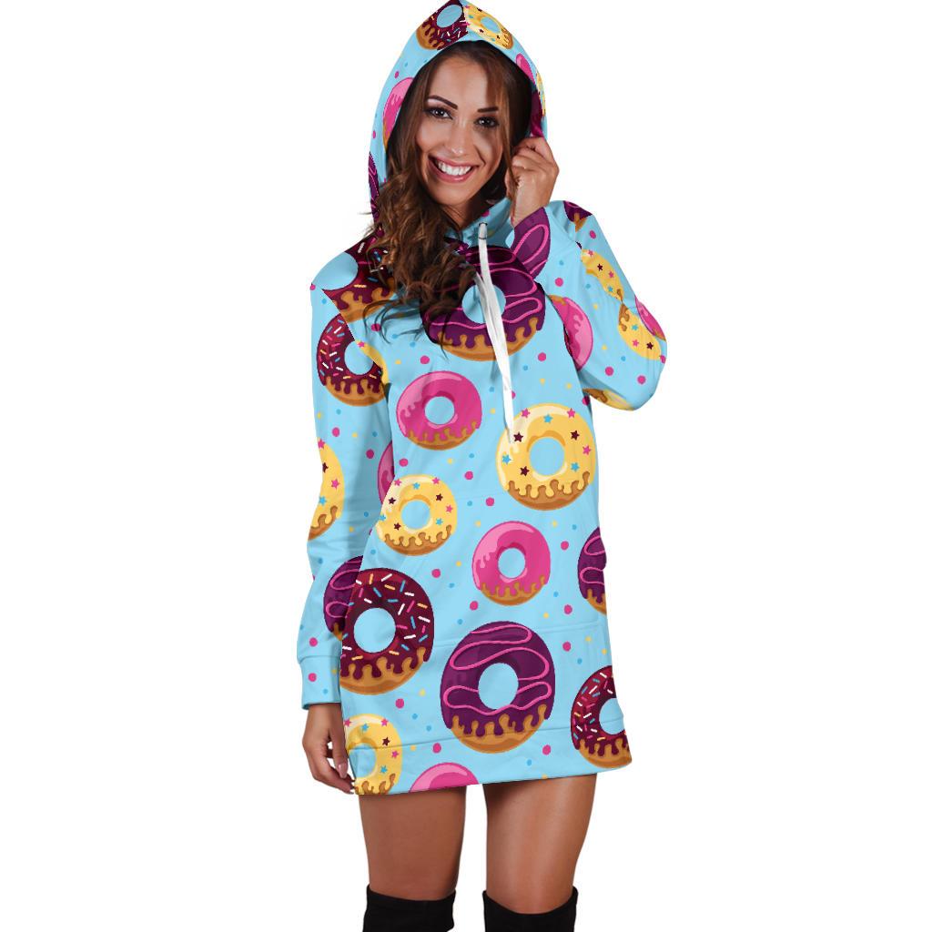 Donut Pattern Print Design DN07 Women Hoodie Dress