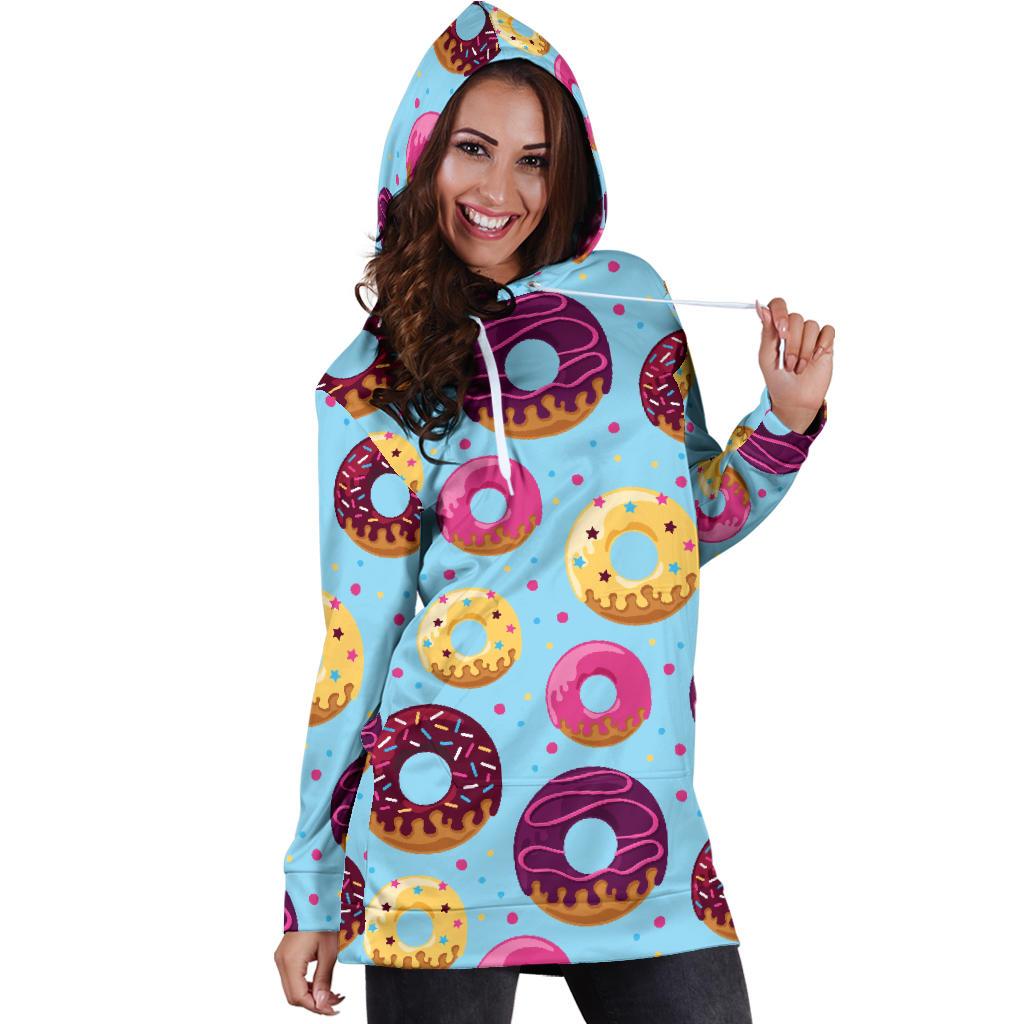 Donut Pattern Print Design DN07 Women Hoodie Dress