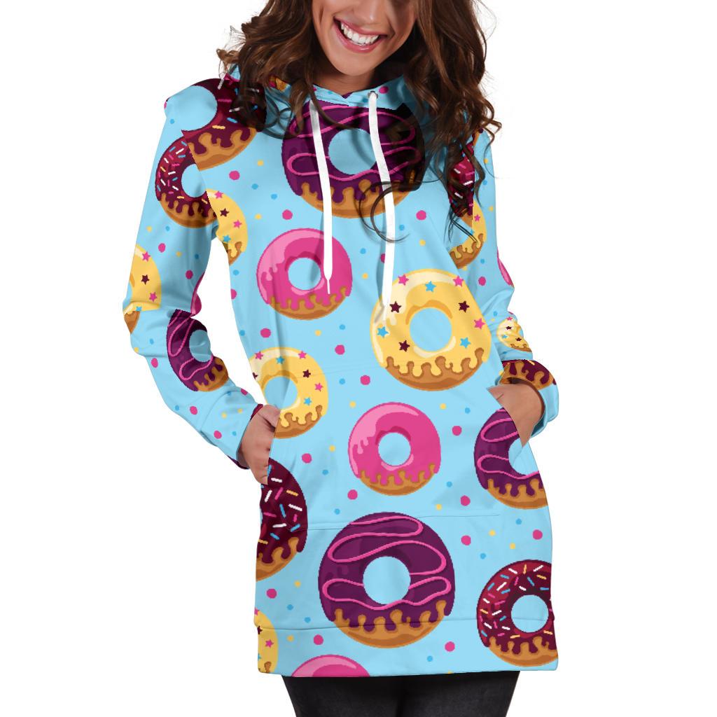 Donut Pattern Print Design DN07 Women Hoodie Dress