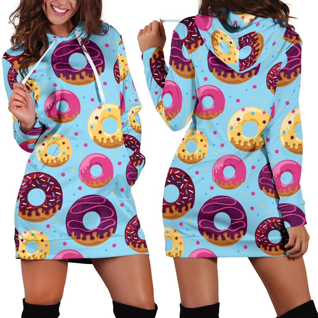 Donut Pattern Print Design DN07 Women Hoodie Dress