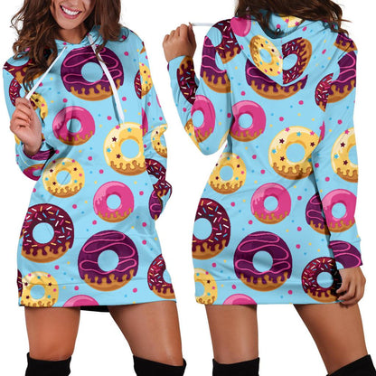 Donut Pattern Print Design DN07 Women Hoodie Dress